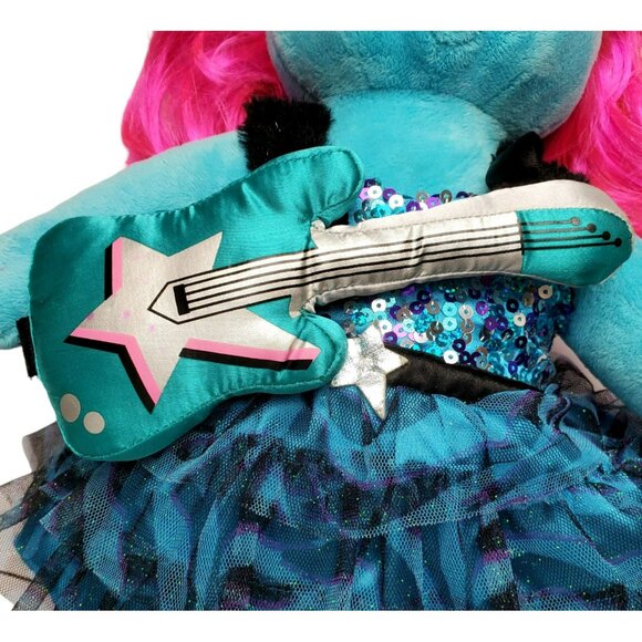 Build A Bear Honey Girl Viv Guitar Cat Kitten Blue Plush Rockstar Outfit HG 22" - Picture 10 of 12